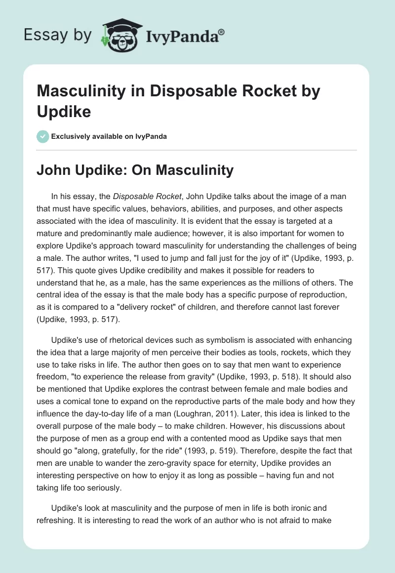 Masculinity in "Disposable Rocket" by Updike. Page 1