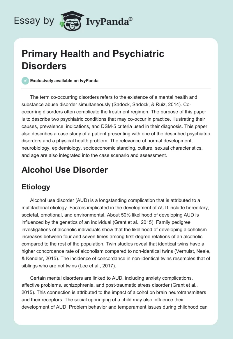 Primary Health and Psychiatric Disorders. Page 1