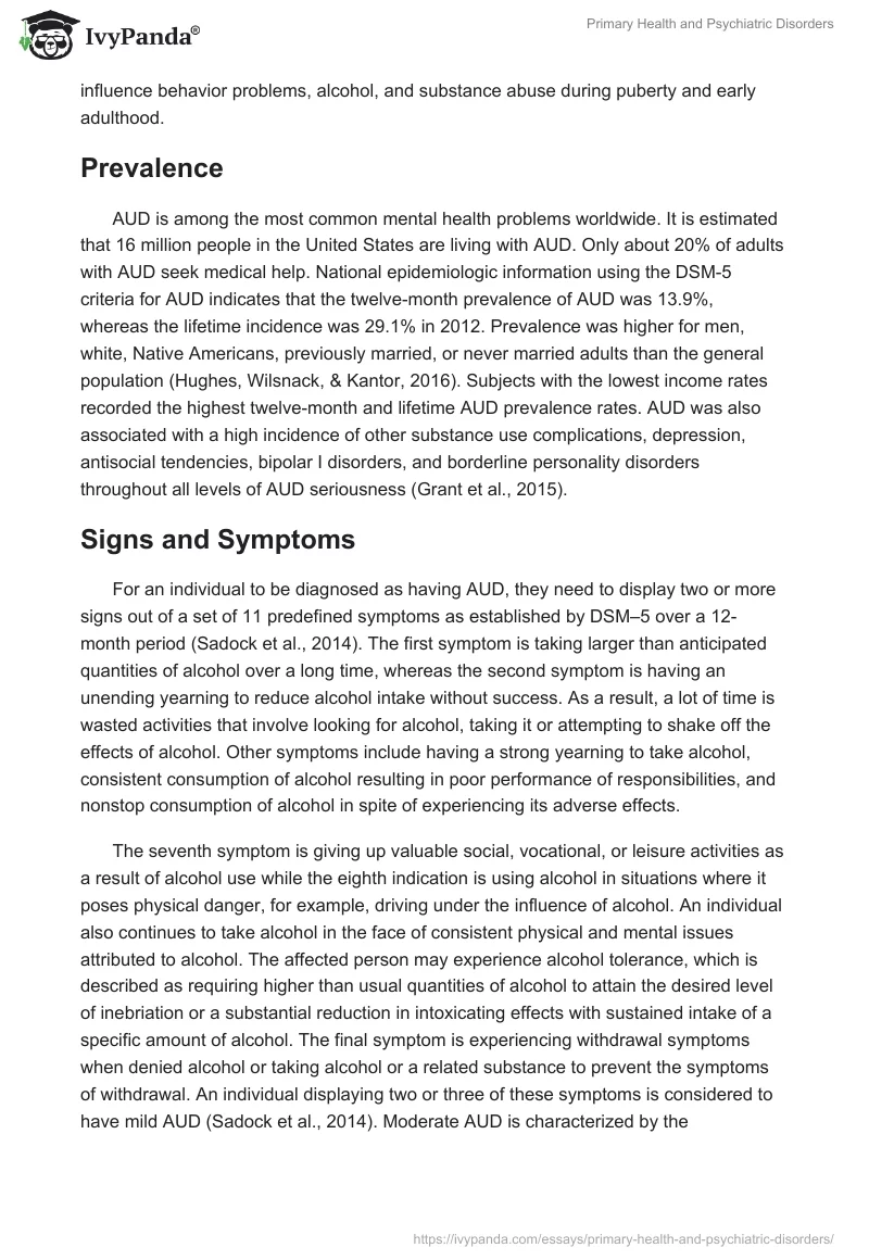 Primary Health and Psychiatric Disorders. Page 2