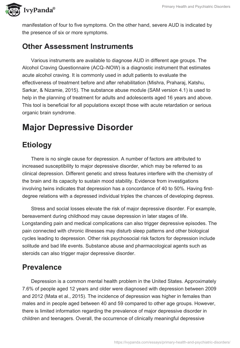 Primary Health and Psychiatric Disorders. Page 3