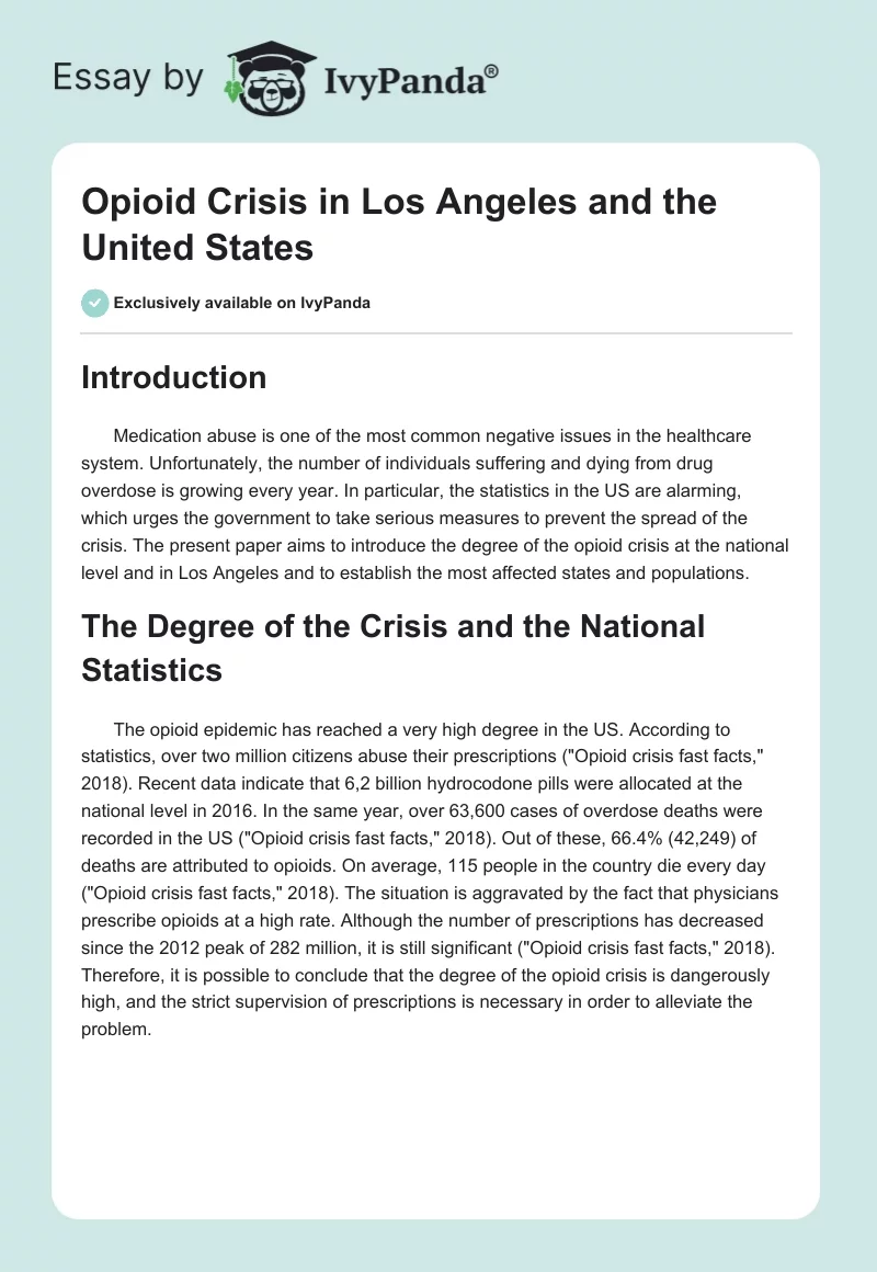 Opioid Crisis in Los Angeles and the United States. Page 1