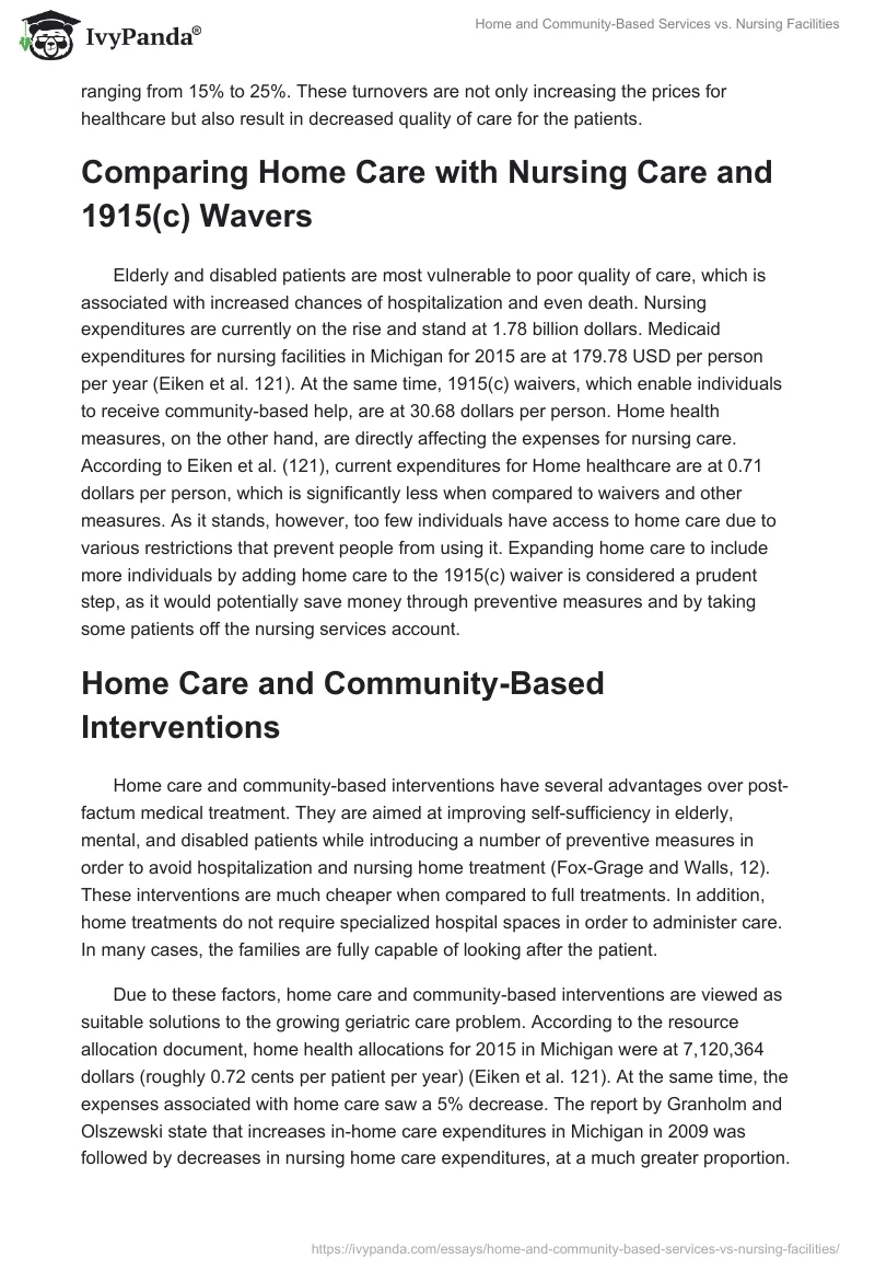 Home and Community-Based Services vs. Nursing Facilities. Page 2