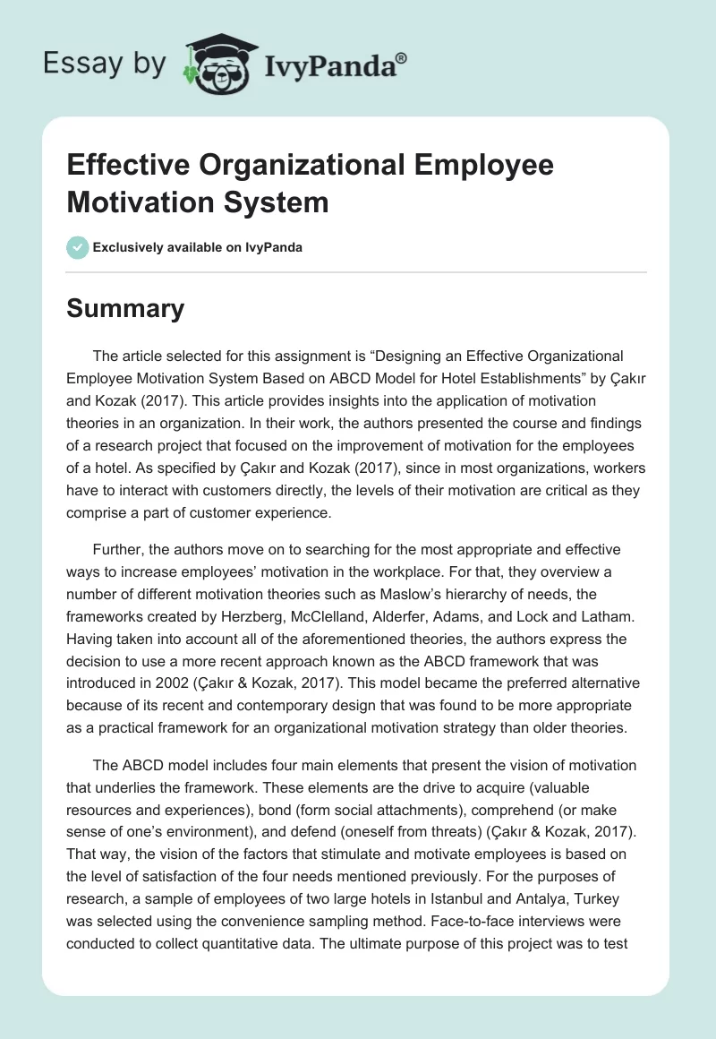 Effective Organizational Employee Motivation System. Page 1