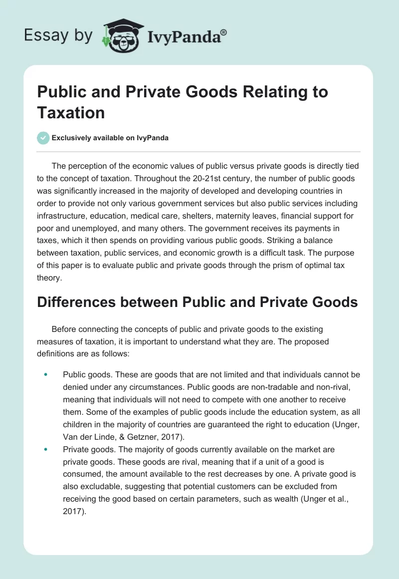 Public and Private Goods Relating to Taxation. Page 1