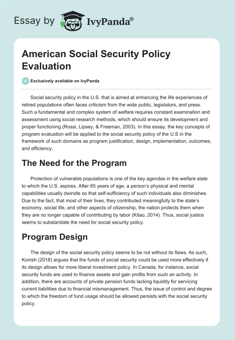 American Social Security Policy Evaluation. Page 1