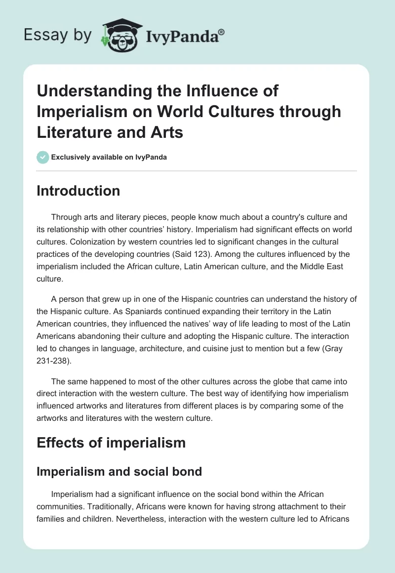 Understanding the Influence of Imperialism on World Cultures through Literature and Arts. Page 1
