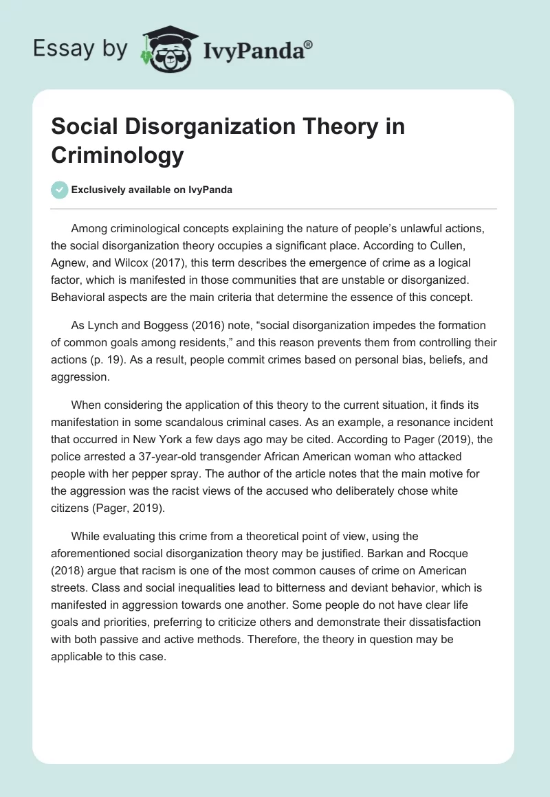 Social Disorganization Theory in Criminology. Page 1