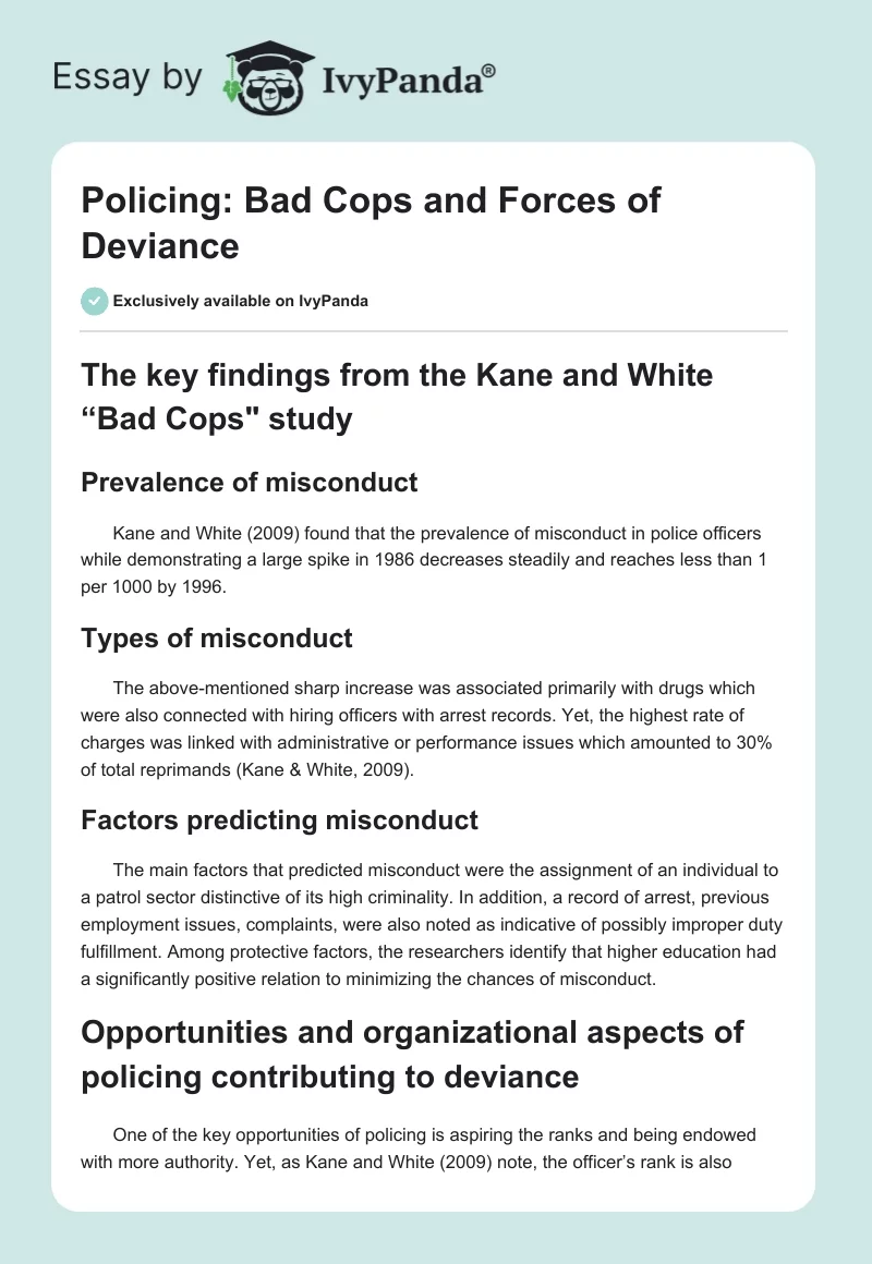 Policing: Bad Cops and Forces of Deviance. Page 1