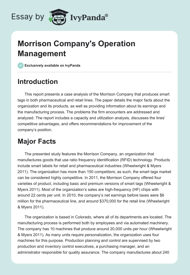 Morrison Company's Operation Management. Page 1