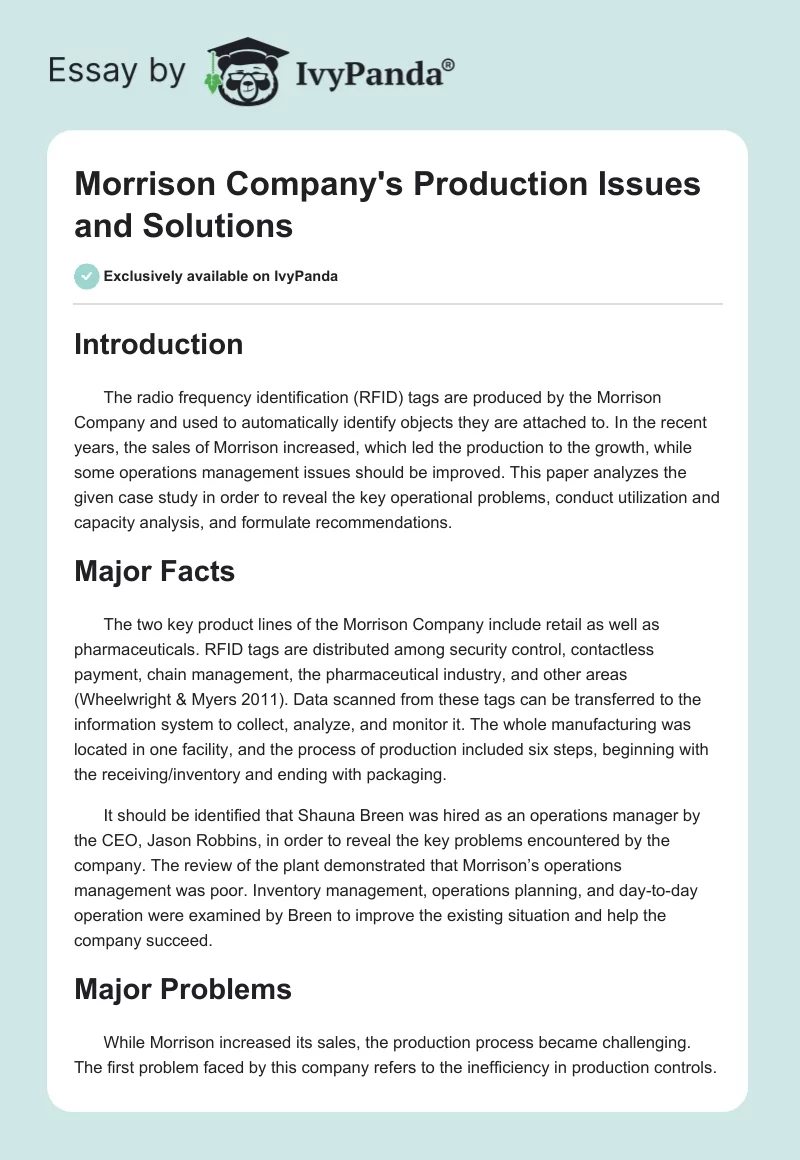 Morrison Company's Production Issues and Solutions. Page 1