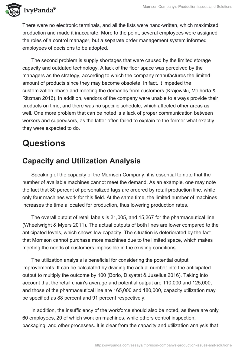 Morrison Company's Production Issues and Solutions. Page 2