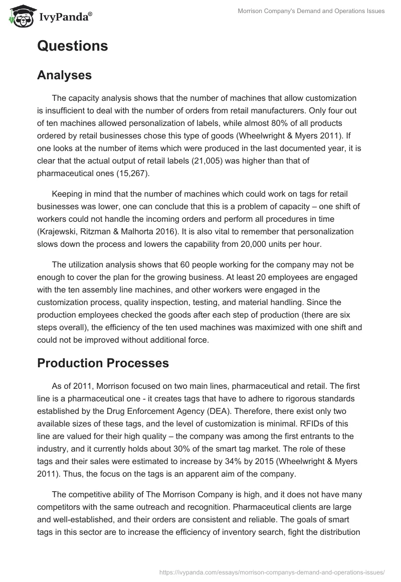 Morrison Company's Demand and Operations Issues. Page 3