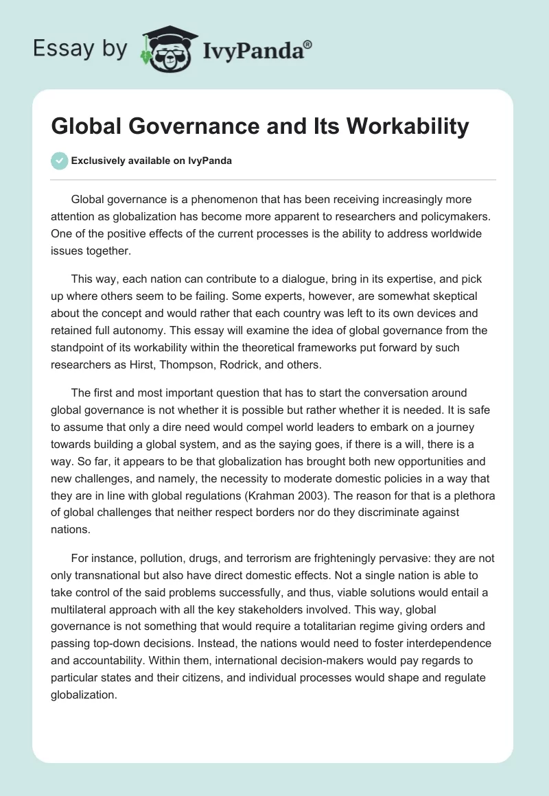 Global Governance and Its Workability. Page 1