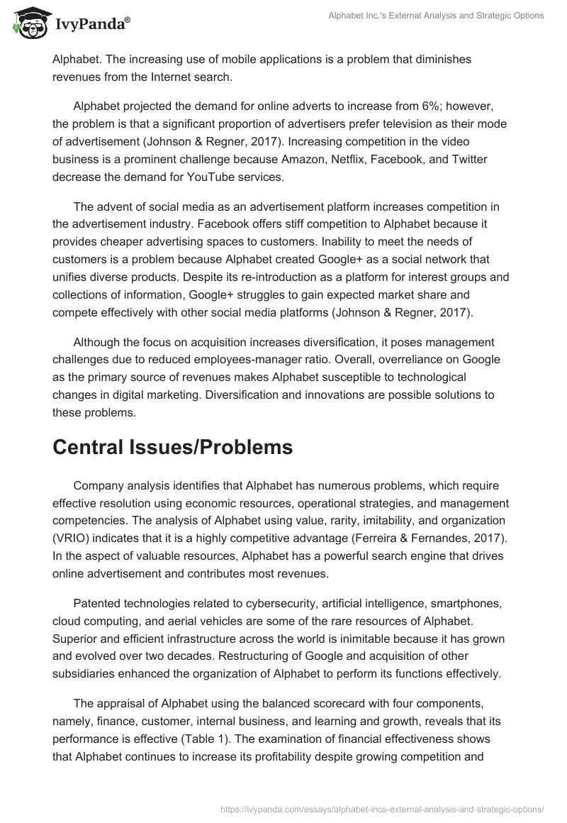 Alphabet Inc.'s External Analysis and Strategic Options. Page 2