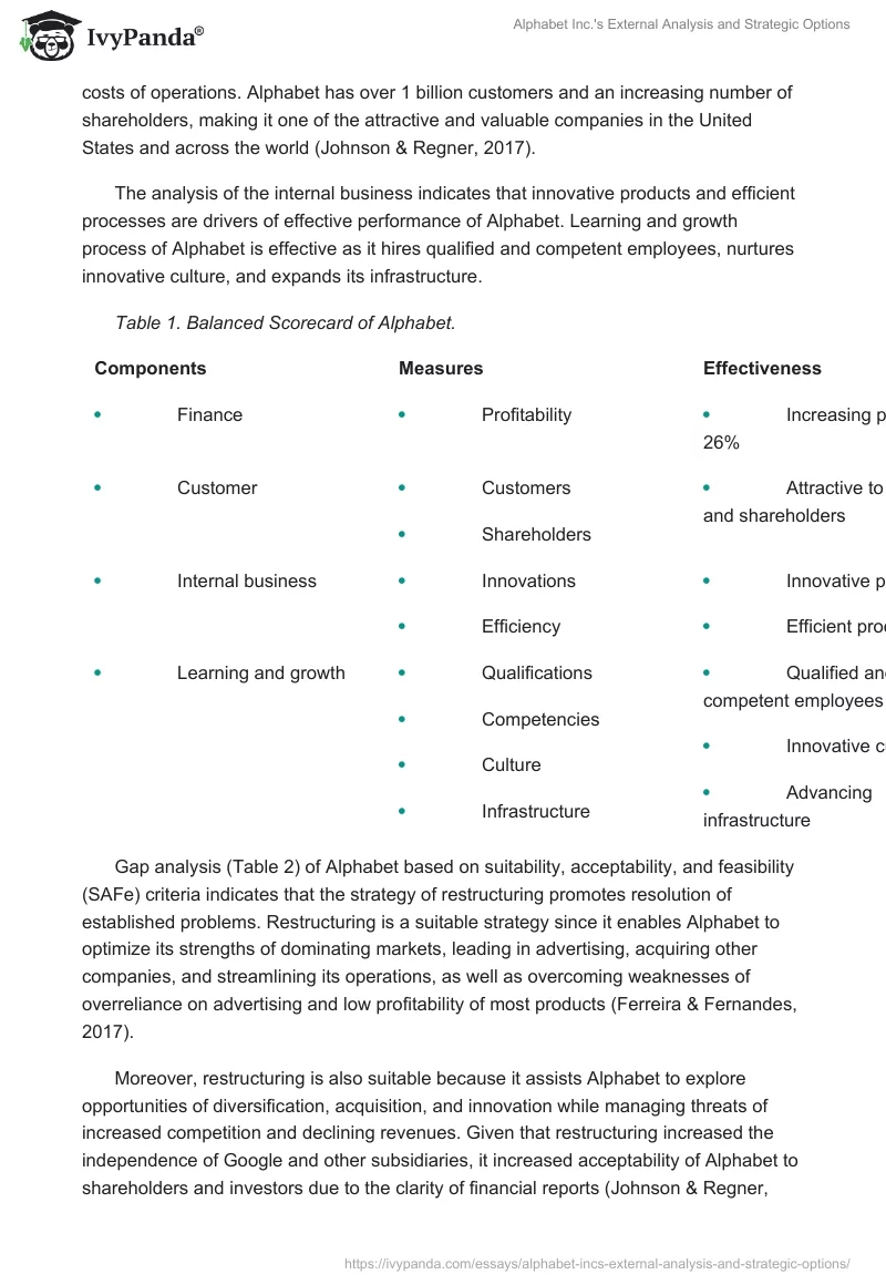 Alphabet Inc.'s External Analysis and Strategic Options. Page 3