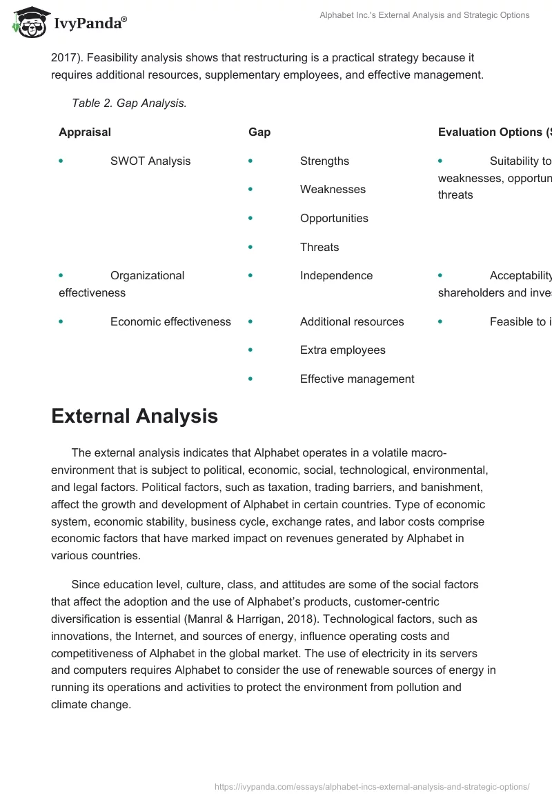 Alphabet Inc.'s External Analysis and Strategic Options. Page 4