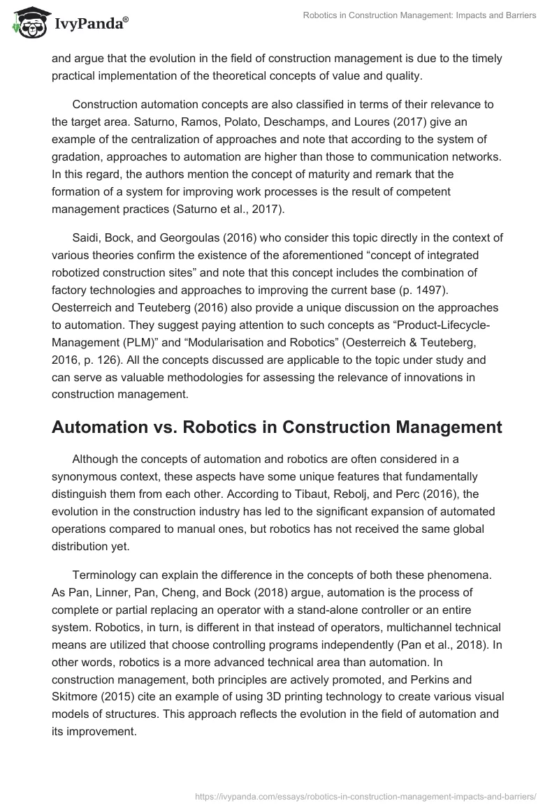 Robotics in Construction Management: Impacts and Barriers. Page 4