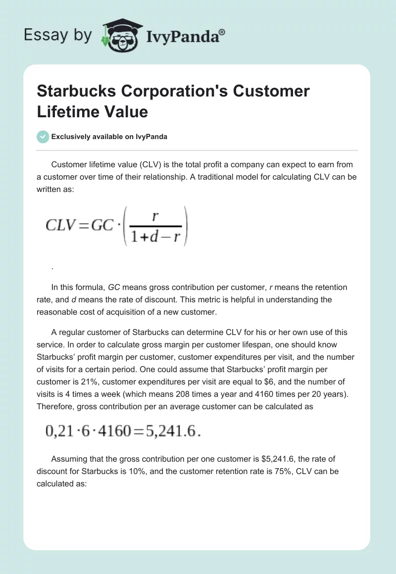 Starbucks Corporation's Customer Lifetime Value. Page 1