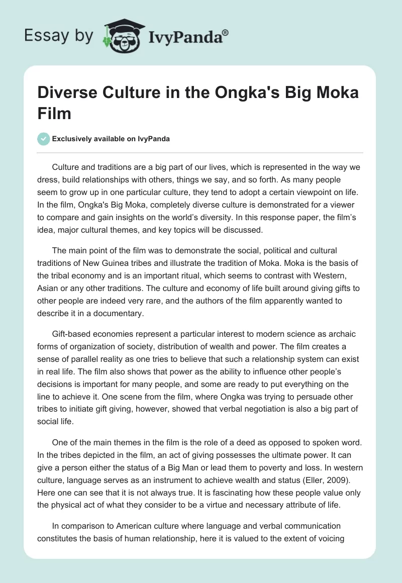 Diverse Culture in the "Ongka's Big Moka" Film. Page 1
