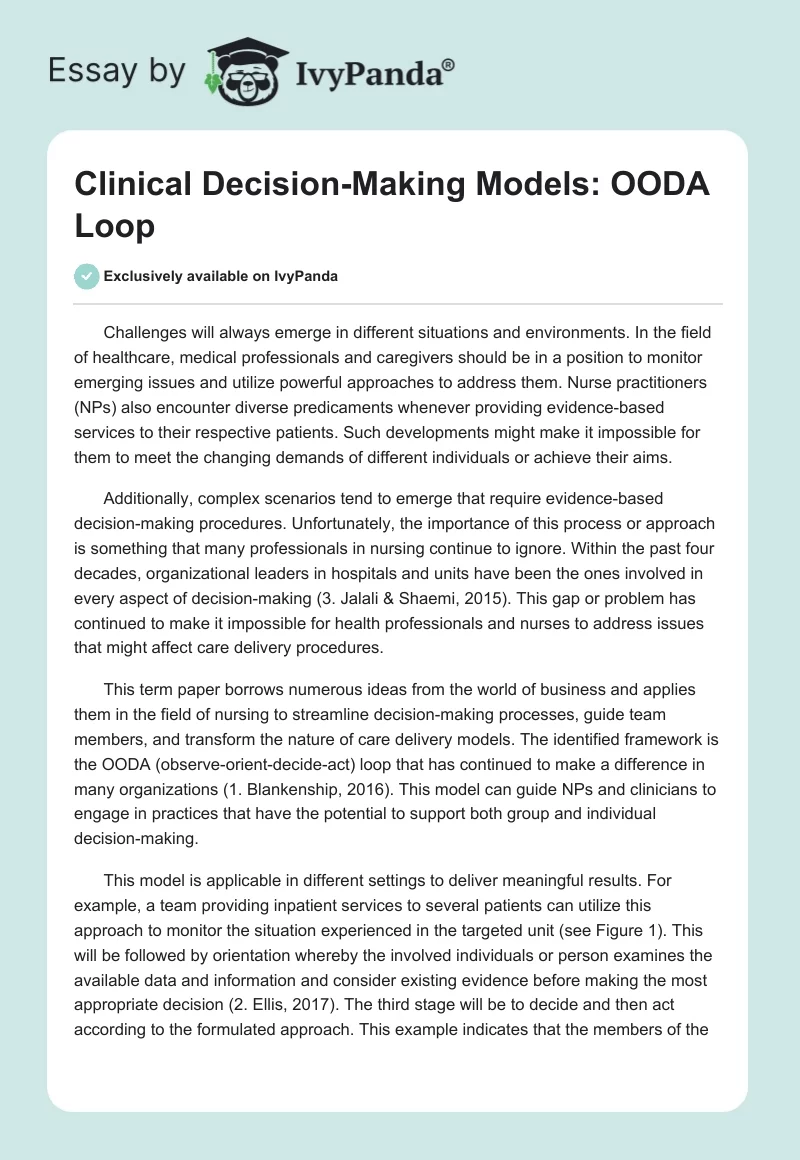 Clinical Decision-Making Models: OODA Loop. Page 1