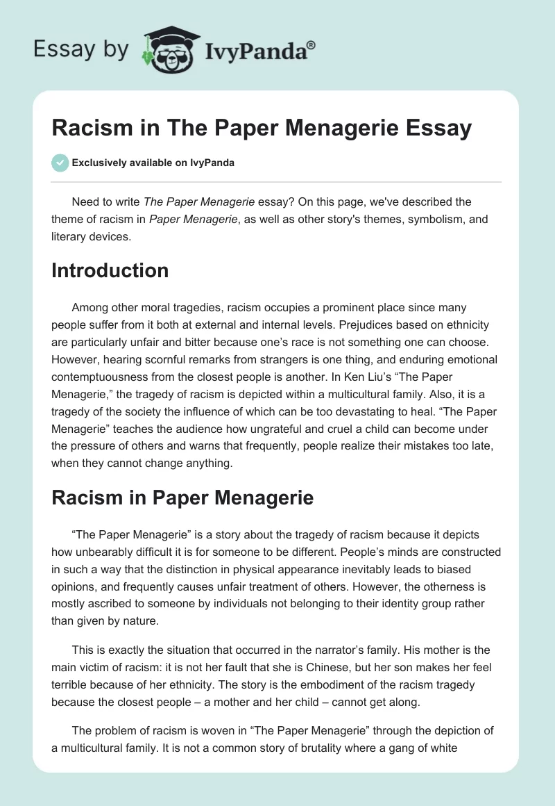 Racism in The Paper Menagerie Essay. Page 1