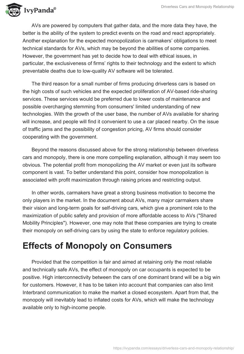 Driverless Cars and Monopoly Relationship. Page 2