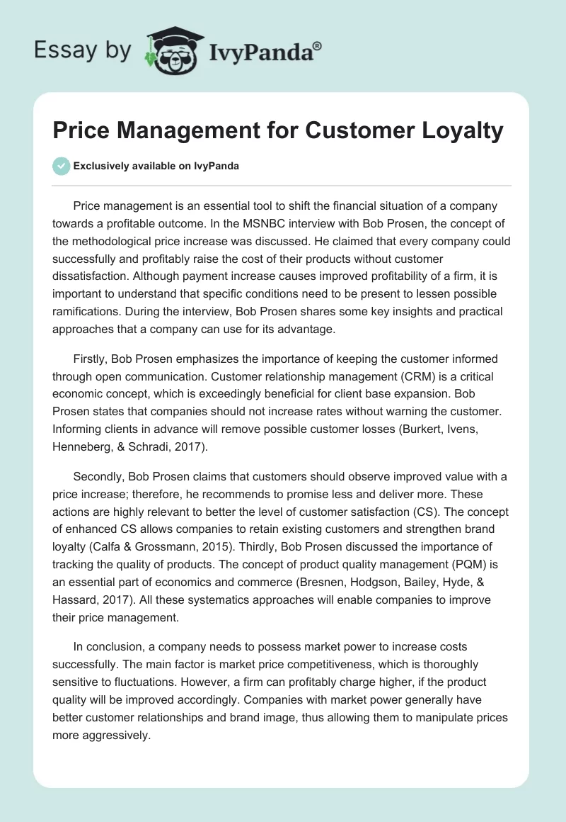 Price Management for Customer Loyalty. Page 1