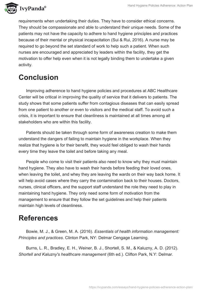 Hand Hygiene Policies Adherence: Action Plan. Page 5