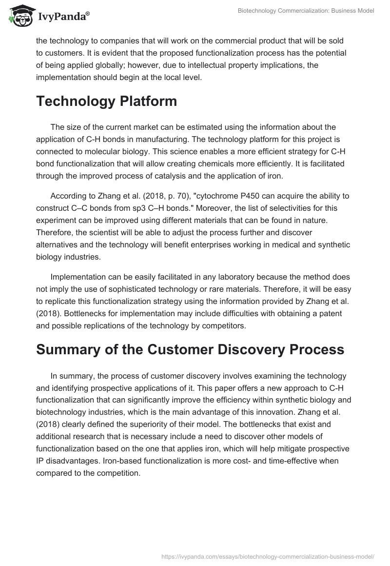 Biotechnology Commercialization: Business Model. Page 4
