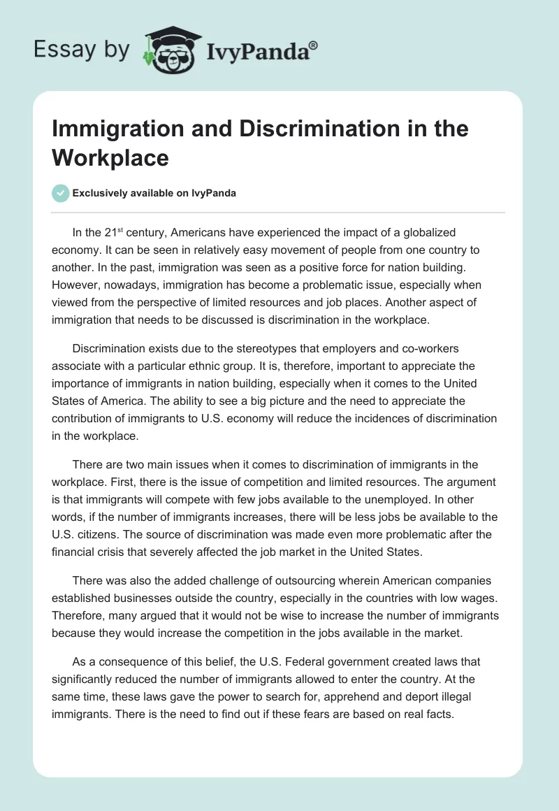 Immigration and Discrimination in the Workplace. Page 1