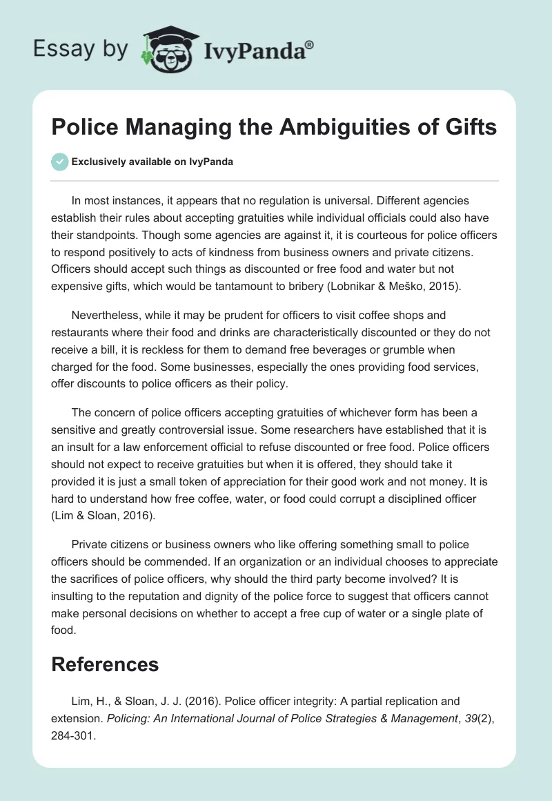 Police Managing the Ambiguities of Gifts. Page 1