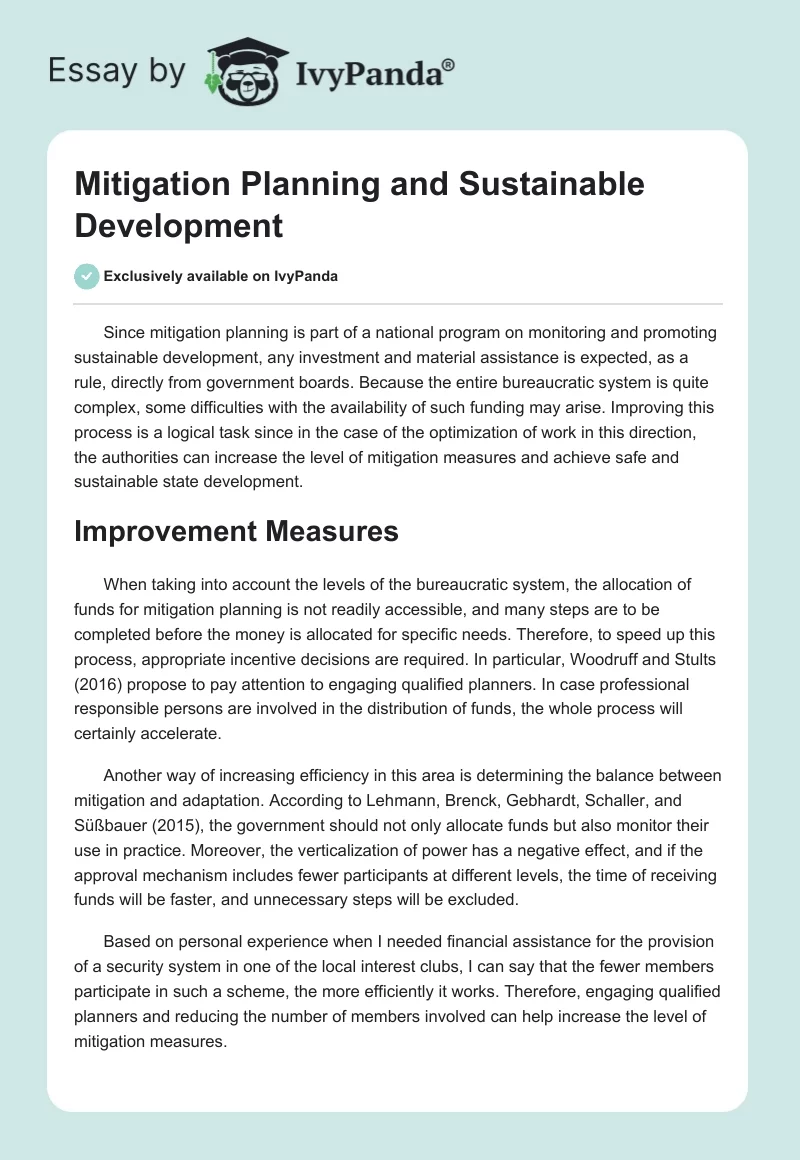 Mitigation Planning and Sustainable Development. Page 1