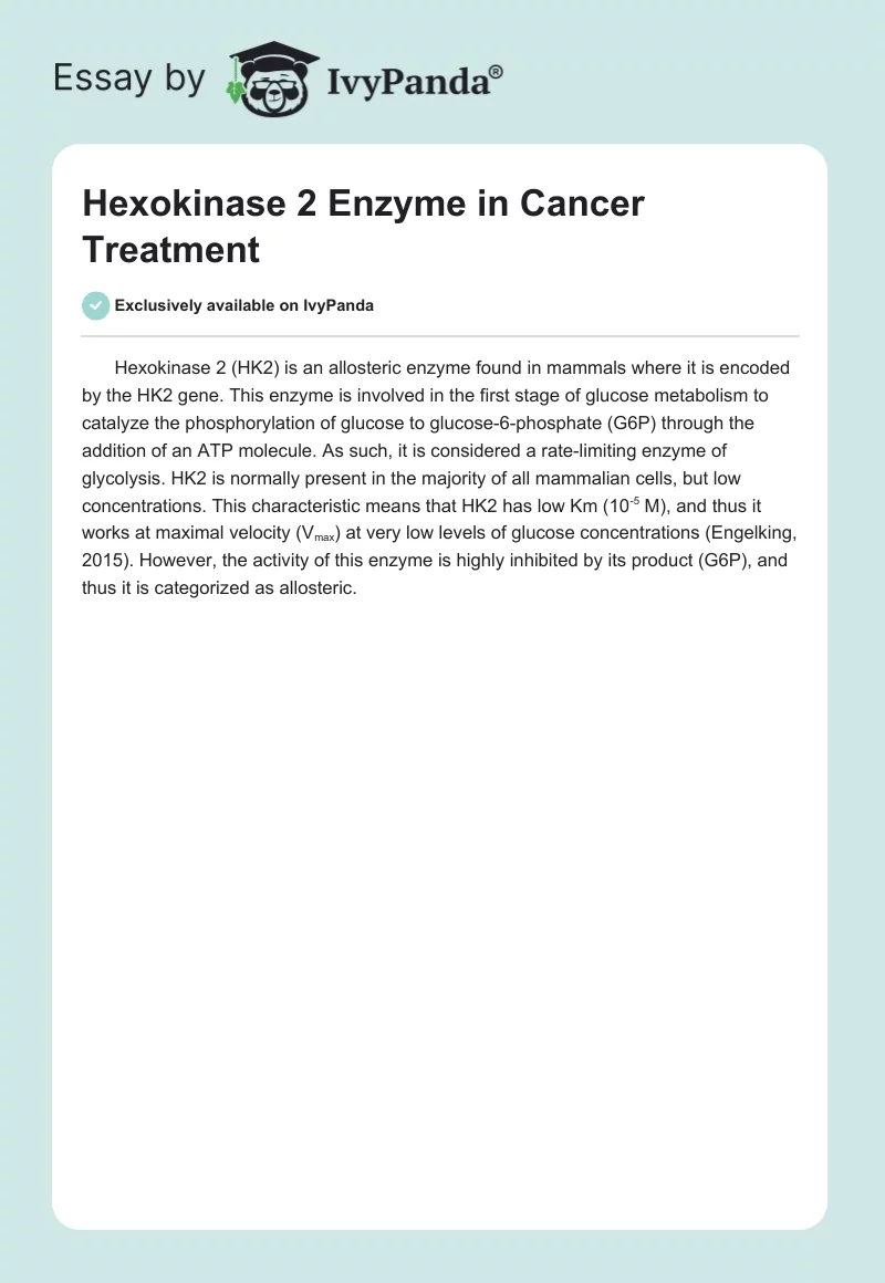 Hexokinase 2 Enzyme in Cancer Treatment. Page 1