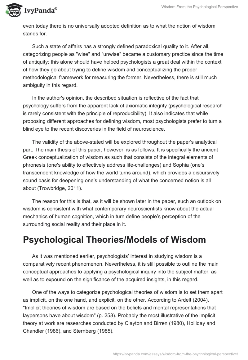 Wisdom From the Psychological Perspective. Page 2