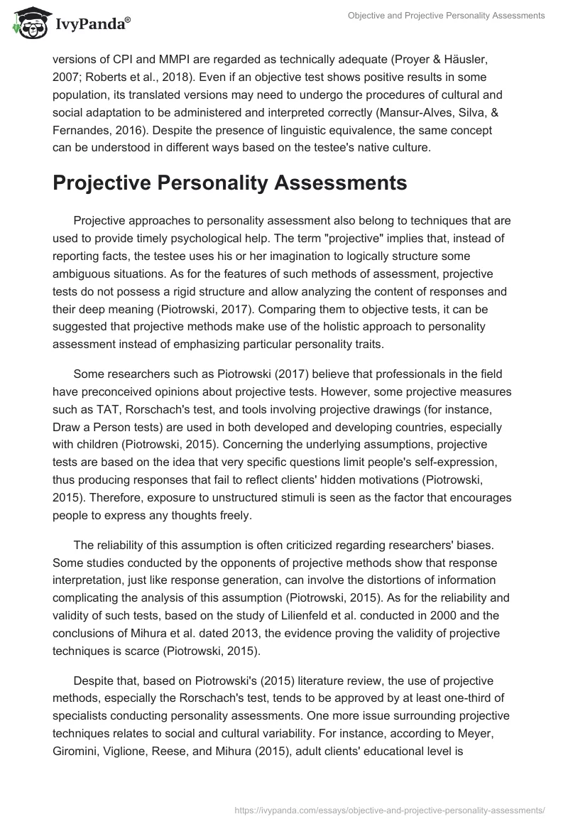 Objective and Projective Personality Assessments. Page 2