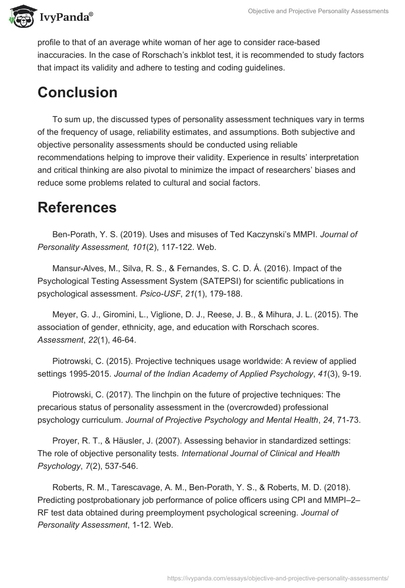 Objective and Projective Personality Assessments. Page 4