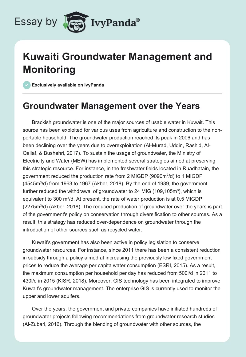 Kuwaiti Groundwater Management and Monitoring. Page 1