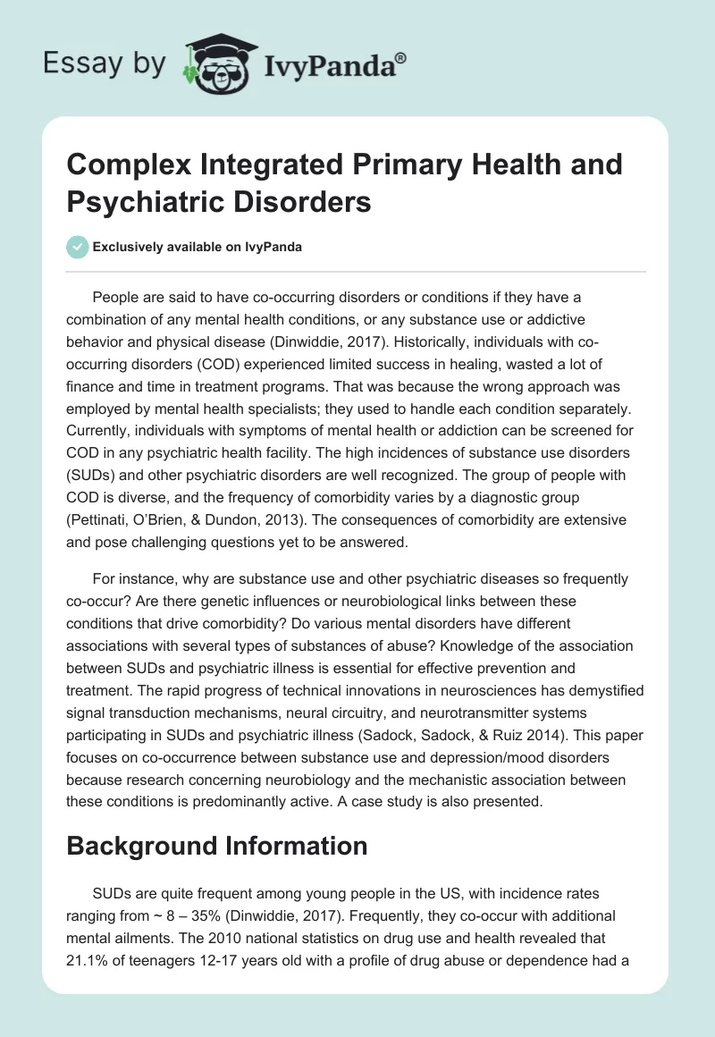 Complex Integrated Primary Health and Psychiatric Disorders. Page 1