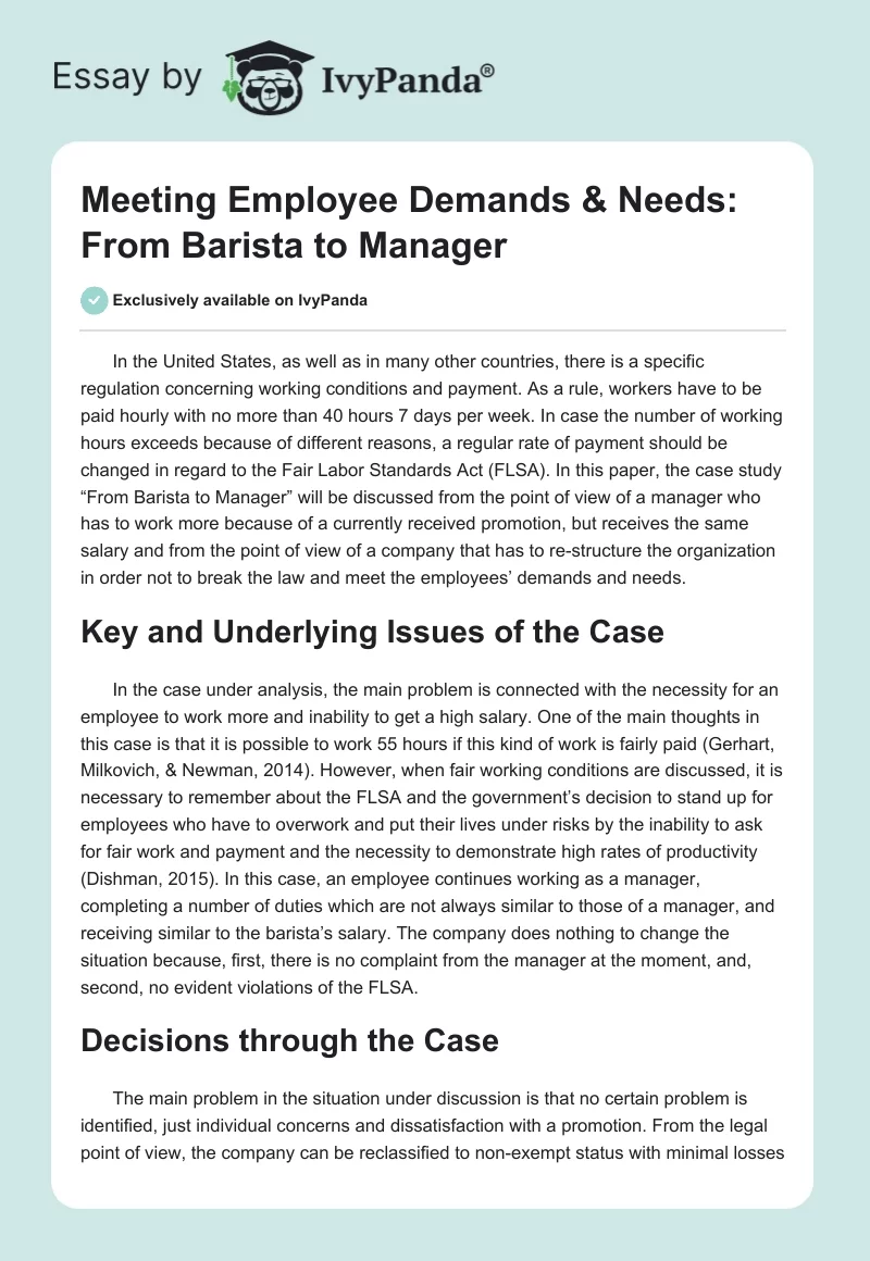 Meeting Employee Demands & Needs: From Barista to Manager. Page 1