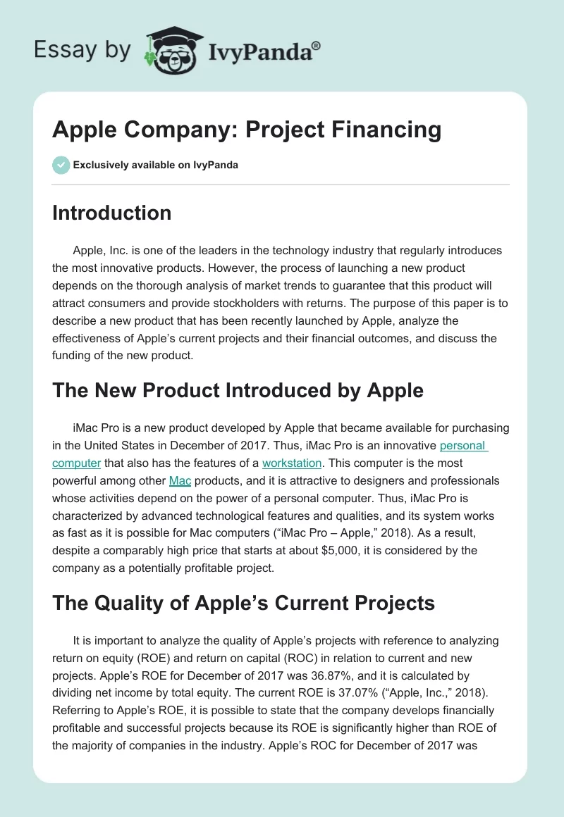 Apple Company: Project Financing. Page 1