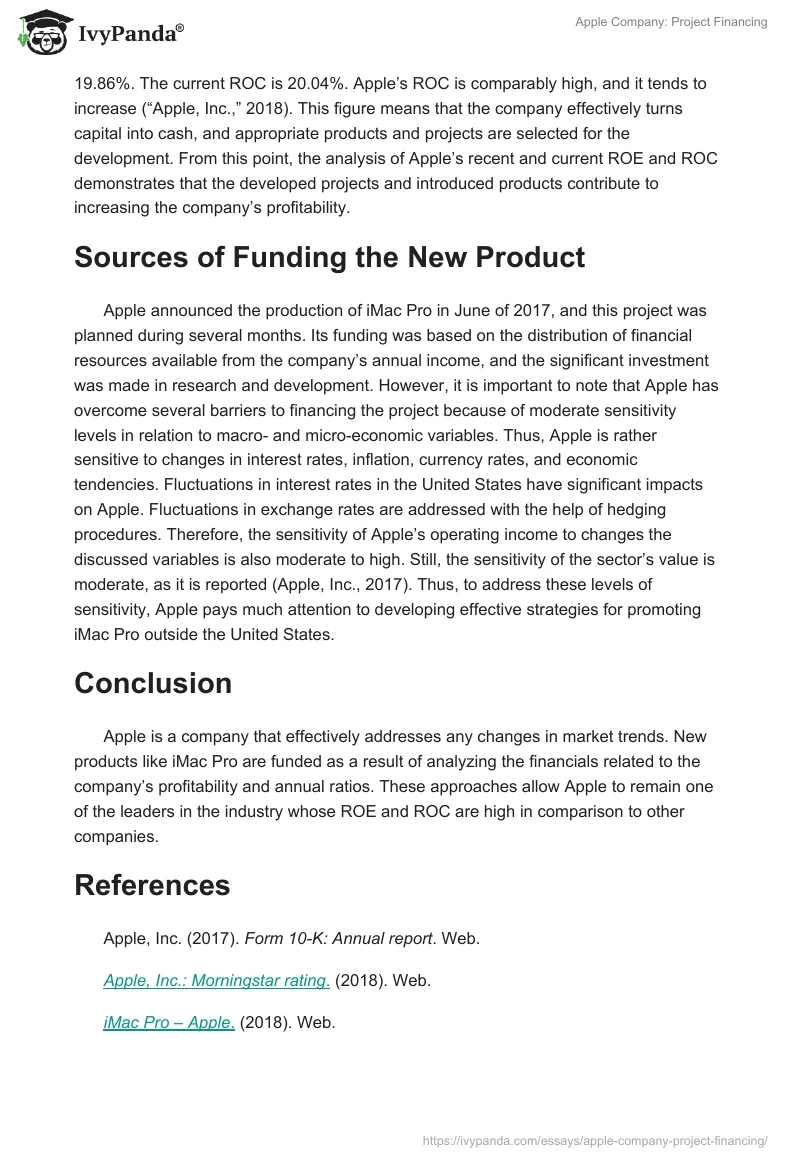 Apple Company: Project Financing. Page 2