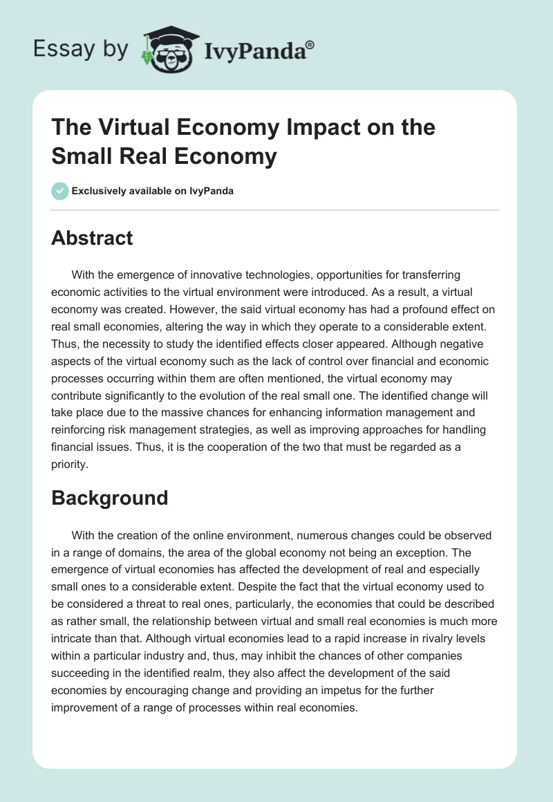 The Virtual Economy Impact on the Small Real Economy. Page 1