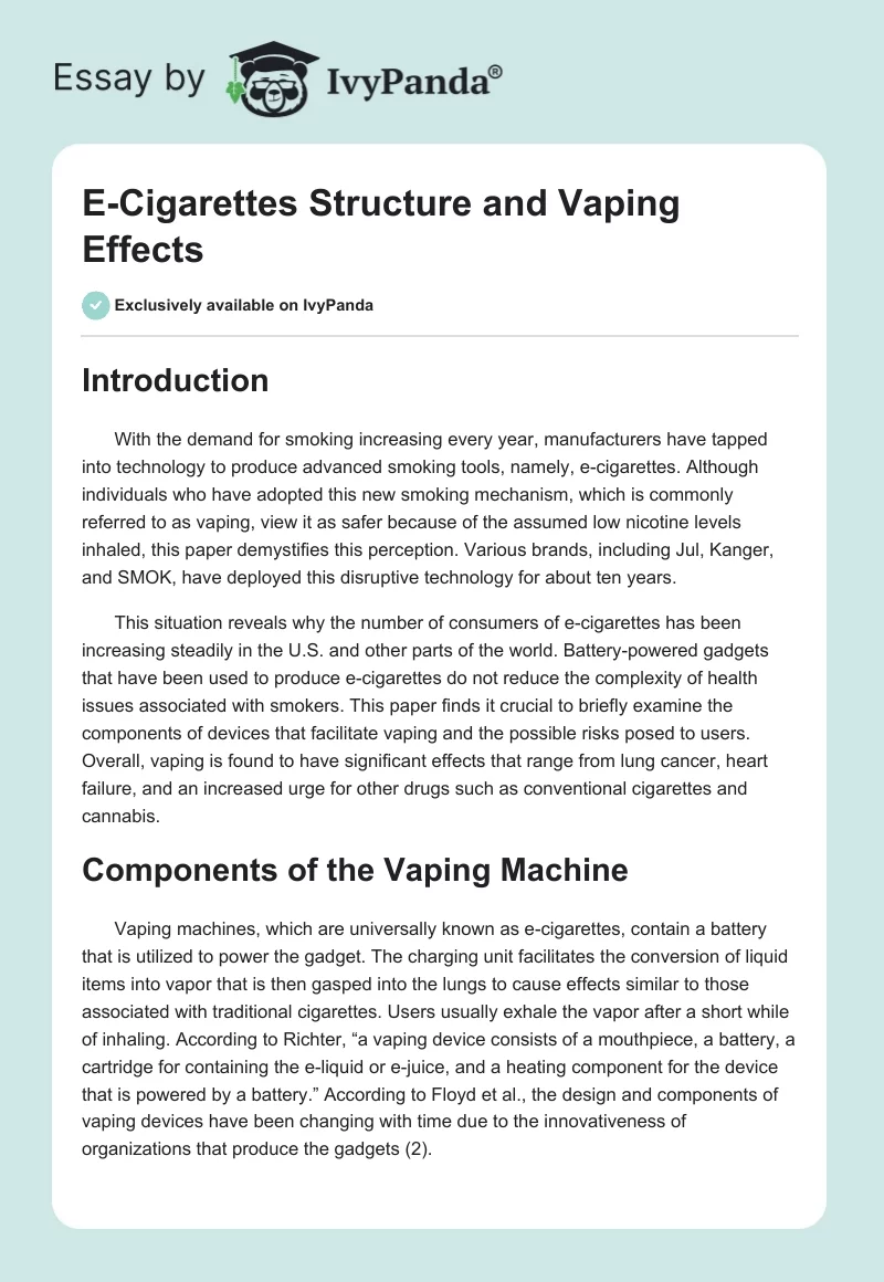 E-Cigarettes Structure and Vaping Effects. Page 1