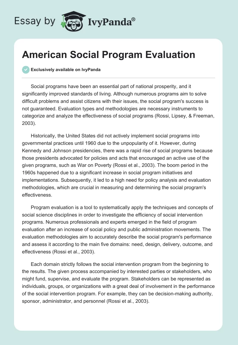 American Social Program Evaluation. Page 1