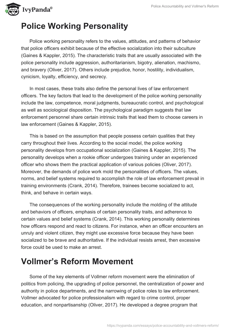 Police Accountability and Vollmer's Reform. Page 2