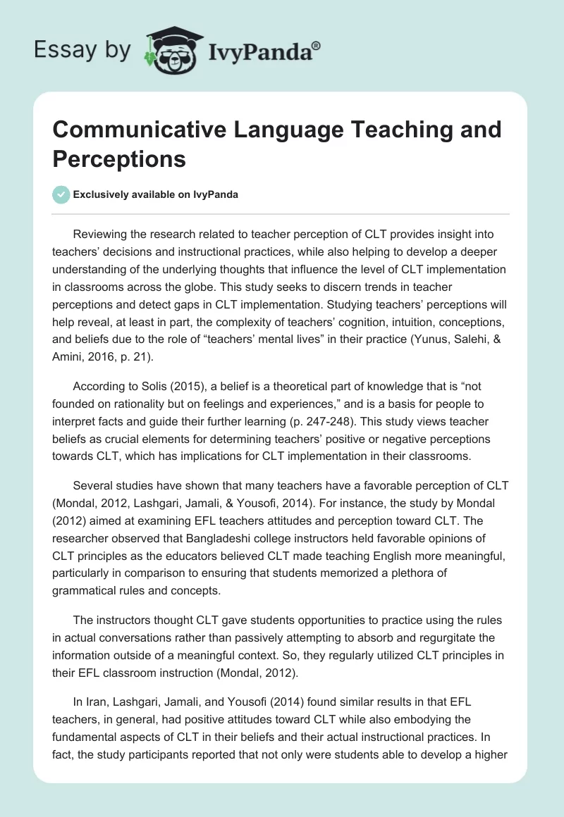 Communicative Language Teaching and Perceptions. Page 1