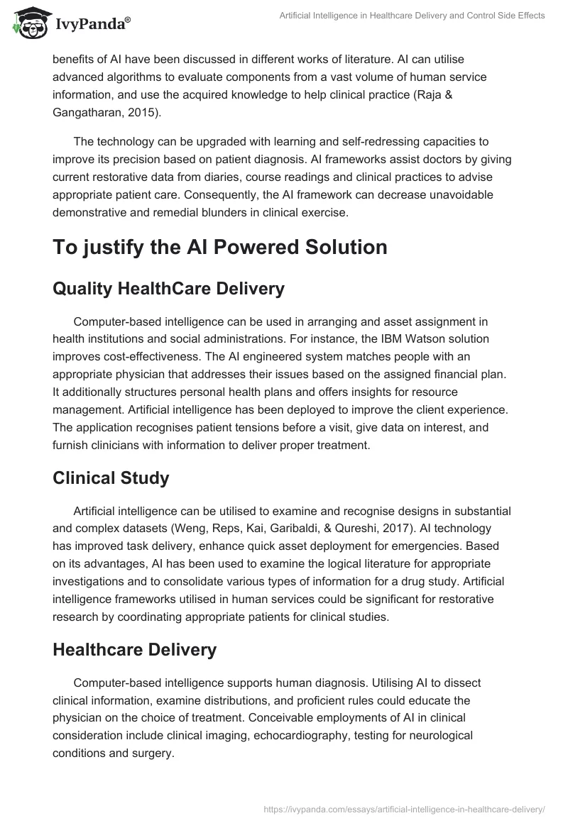 Artificial Intelligence in Healthcare Delivery and Control Side Effects. Page 3