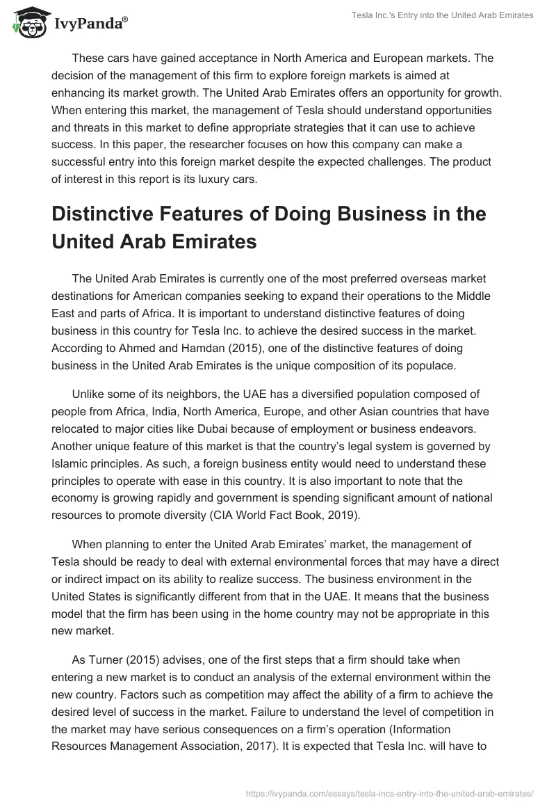 Tesla Inc.'s Entry into the United Arab Emirates. Page 2