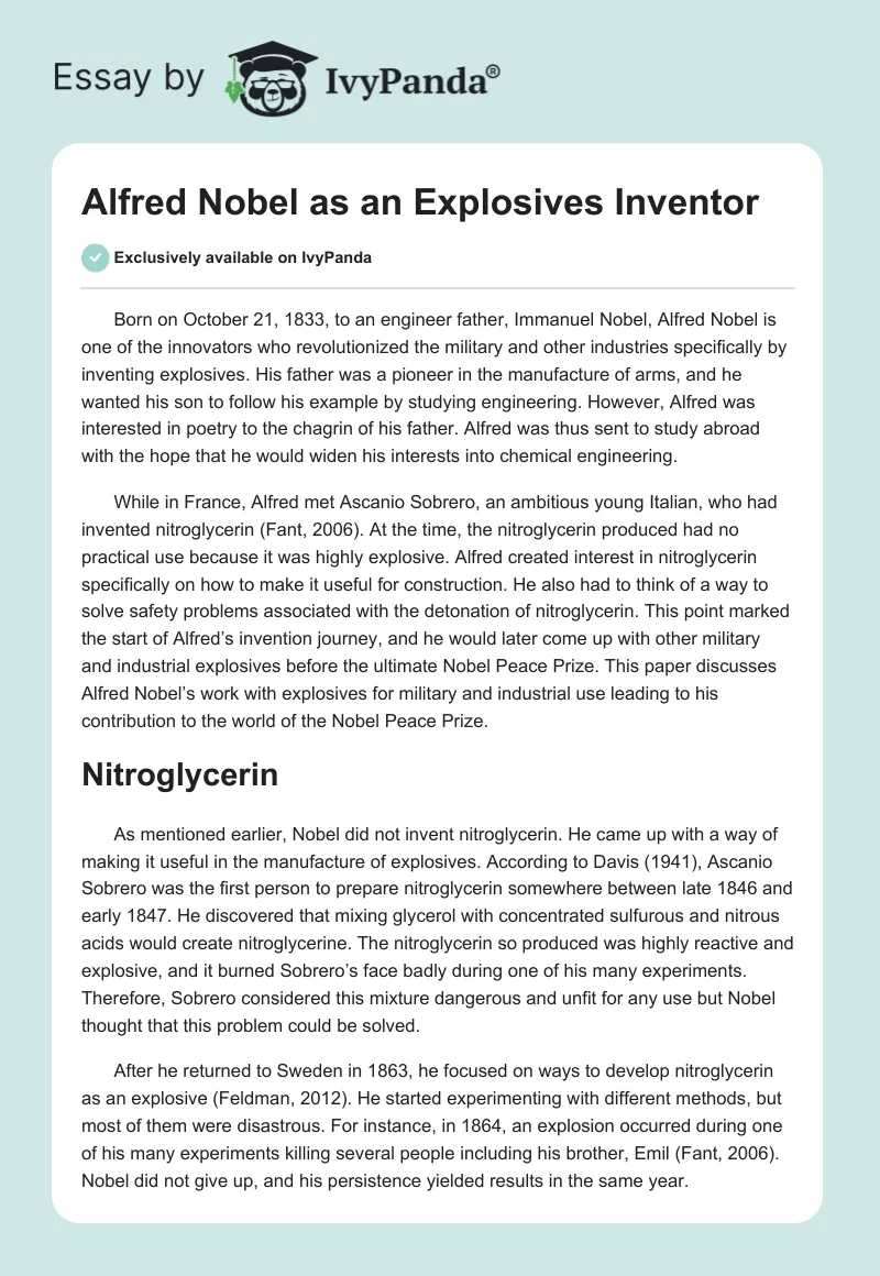 Alfred Nobel as an Explosives Inventor. Page 1