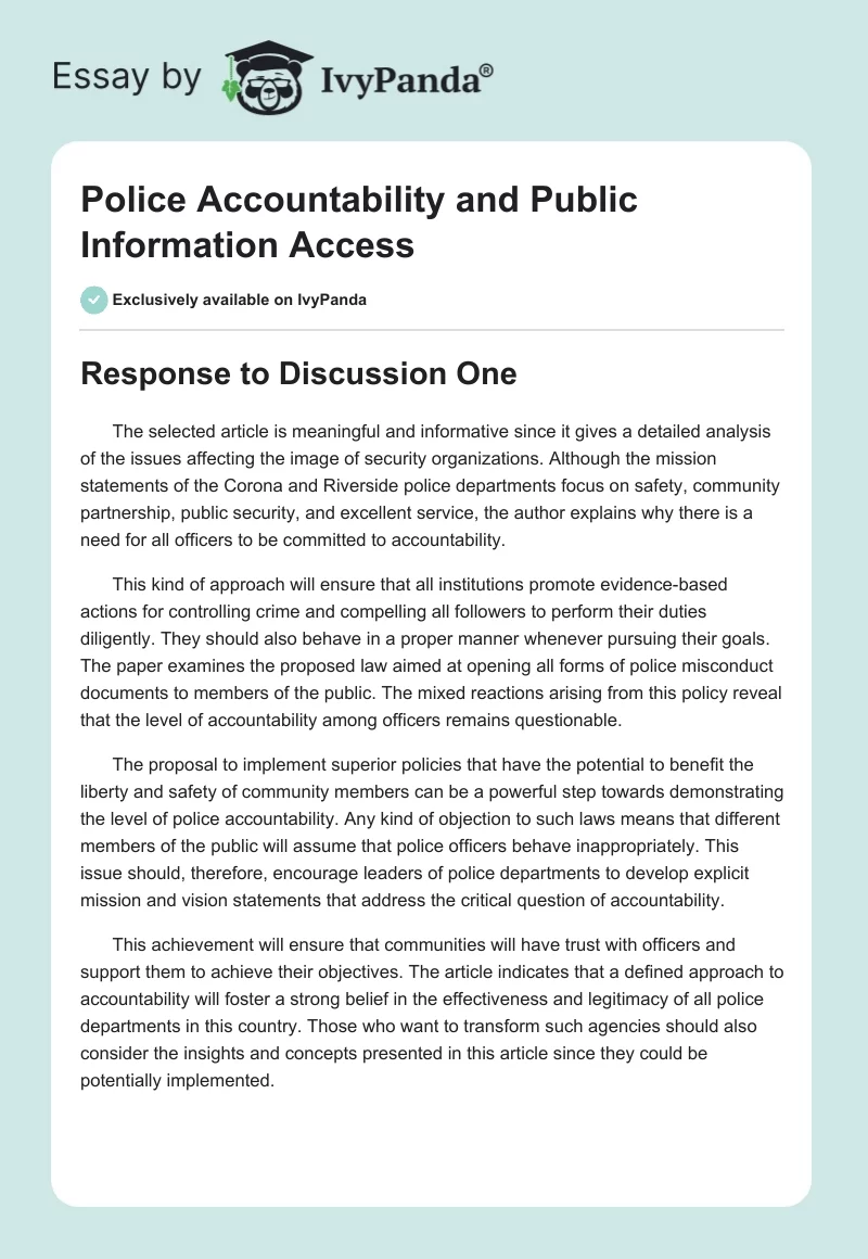 Police Accountability and Public Information Access. Page 1